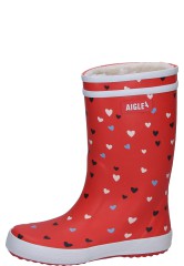 Warm gef�tterte Gummistiefel LOLLY POP PRINT 2 RED HEARTS f�r Kinder von Aigle