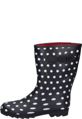 Trendige Damengummistiefel STIP schwarz von Gevavi mit wei�en Tupfen