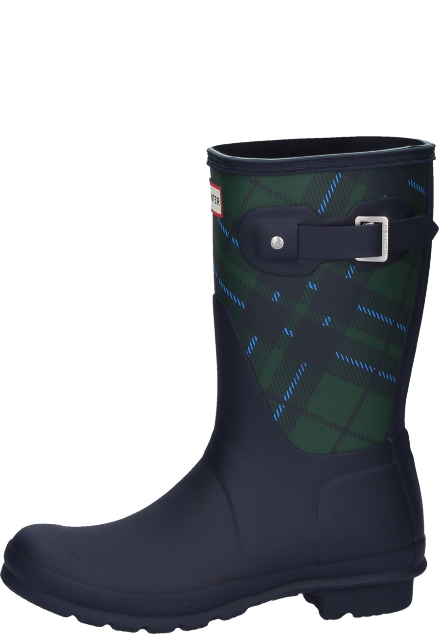 Hunter ladies short rubber boot ORIGINAL SHORT TARTAN PRINTED blue