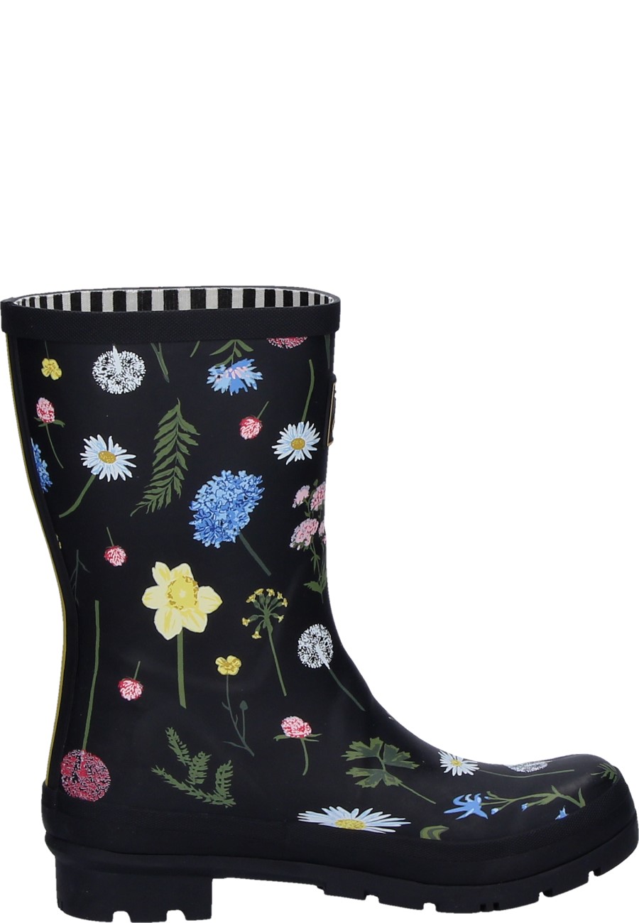 Molly black Floral, kurze Gummistiefel für Damen von Joules mit Blumen